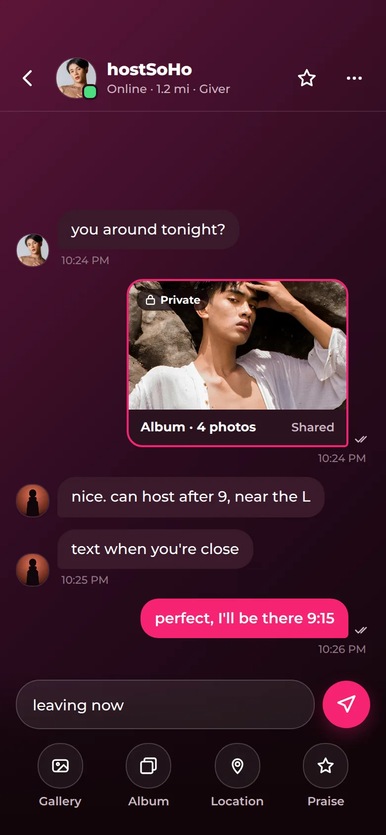 A chat with a private album shared in the conversation